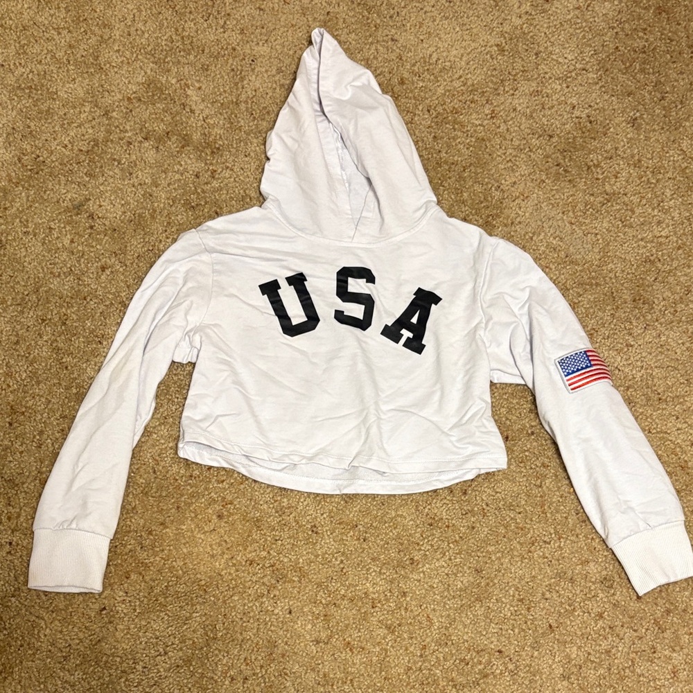 White USA Hoodie with Flag Patch